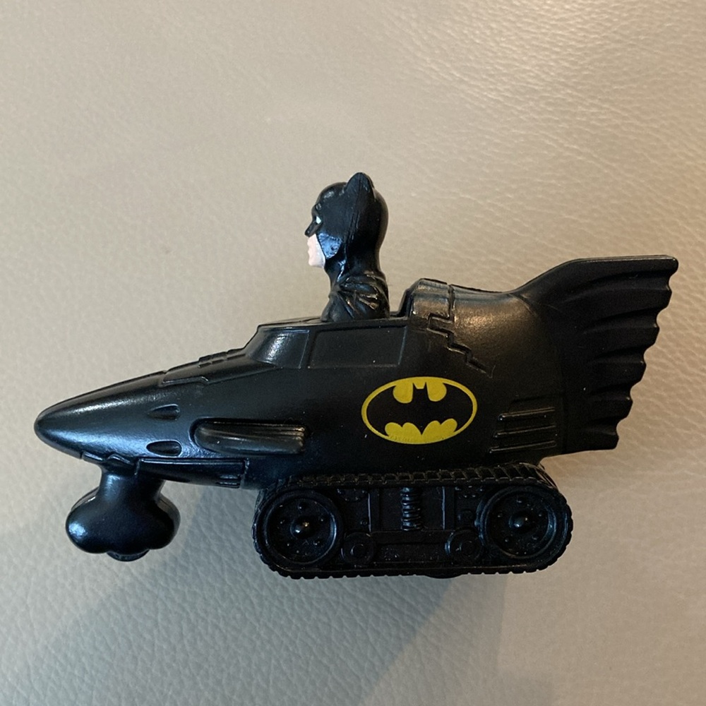 Vintage 1991 DC Comics Batman Batmobile Push Down Spring Release Toy Car